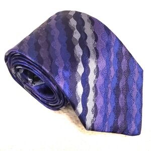 Missoni‎ Necktie Purple Blue Gray Wave Silk Italy Designer 3.25" Wide Cravatte